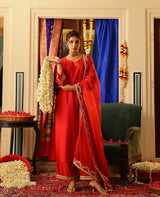 Parcha Red Chanderi Suit Set
