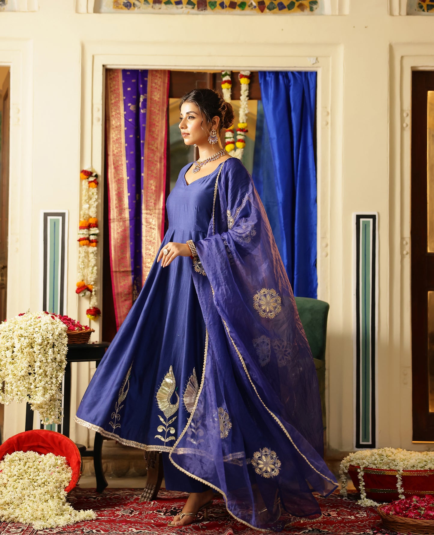 Swarna Blue Chanderi Suit Set