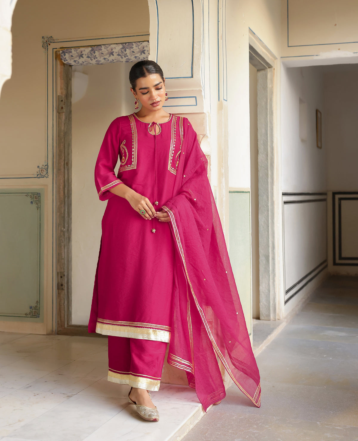 Nazakat Pink Chanderi Suit Set