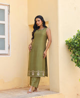 Kavya Green Chanderi Kurta Set
