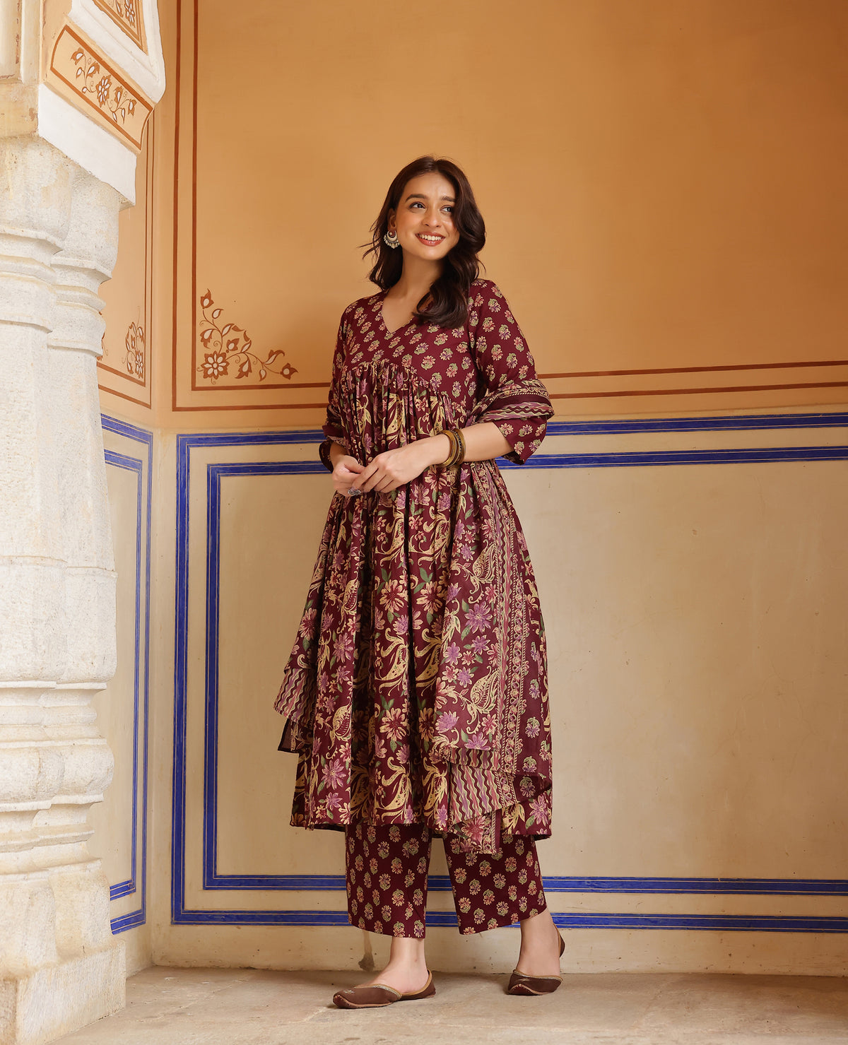 Anaya Purple Printed Cotton Suit Set