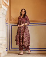 Anaya Purple Printed Cotton Suit Set