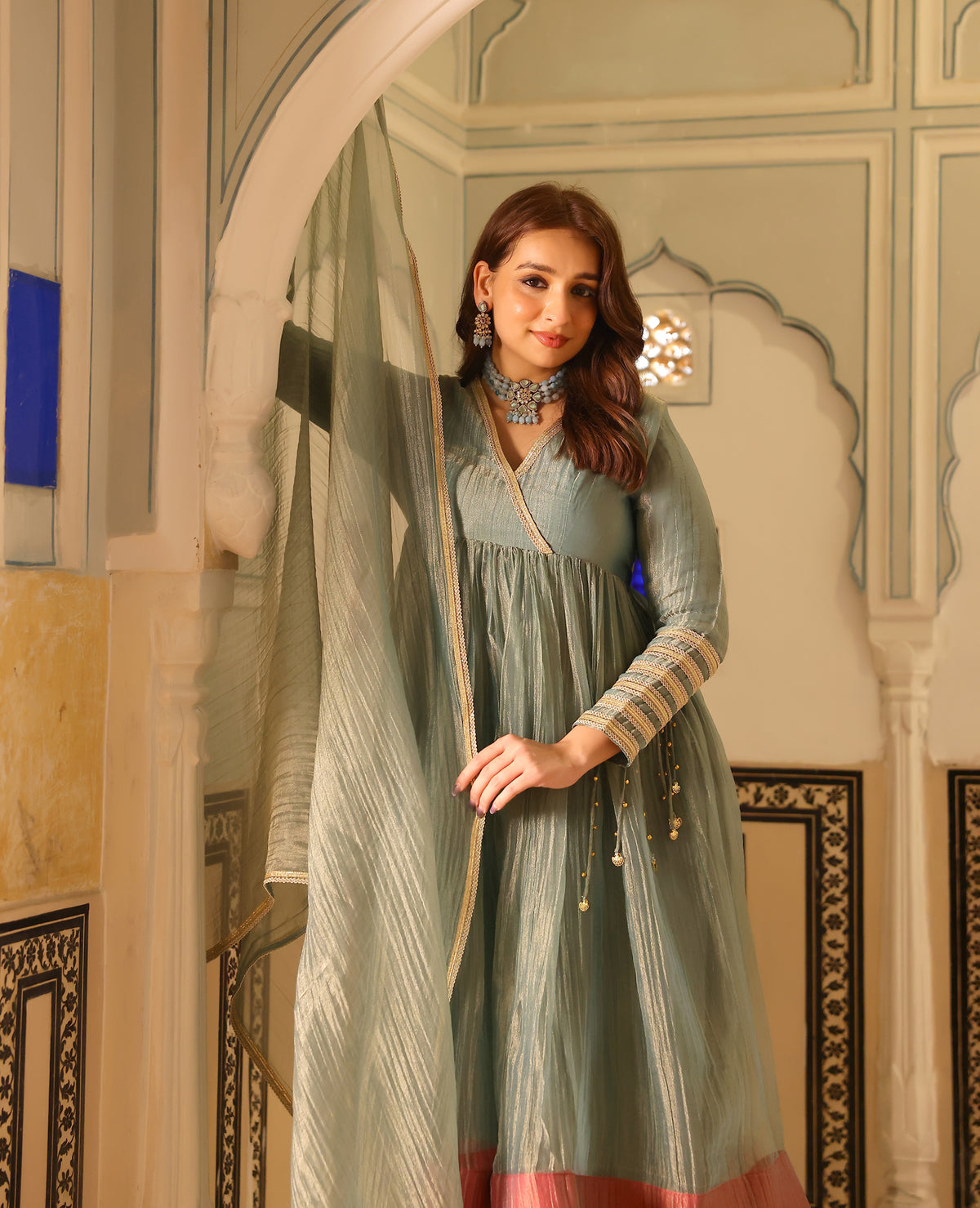 Leela Blue Tissue Suit Set