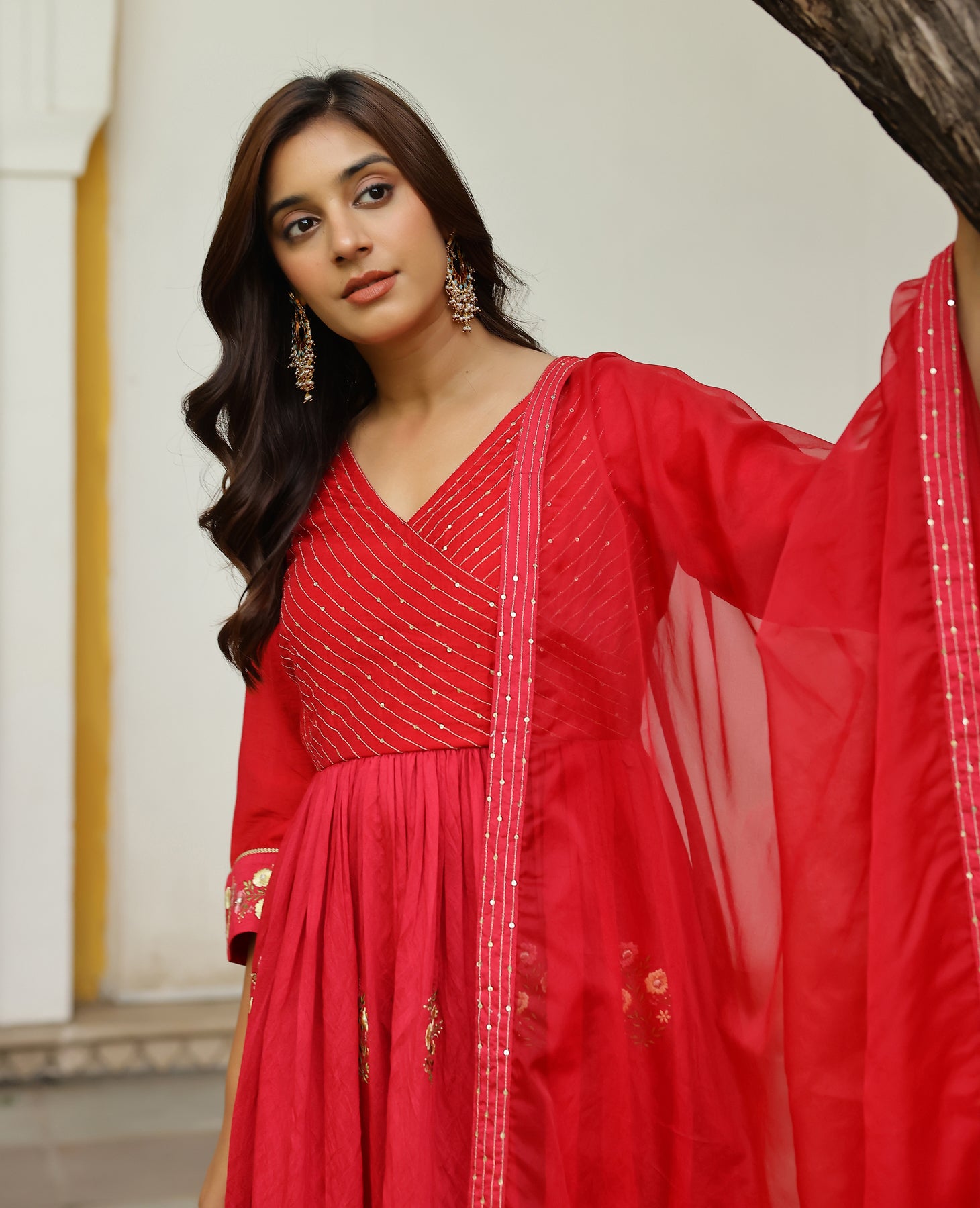 Surkh Red Chanderi Suit Set