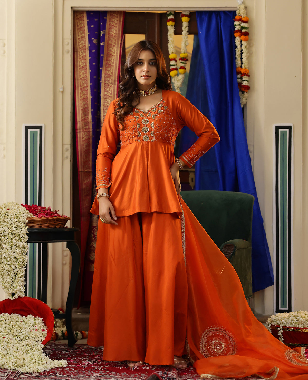 Avni Rust Orange Chanderi Suit Set