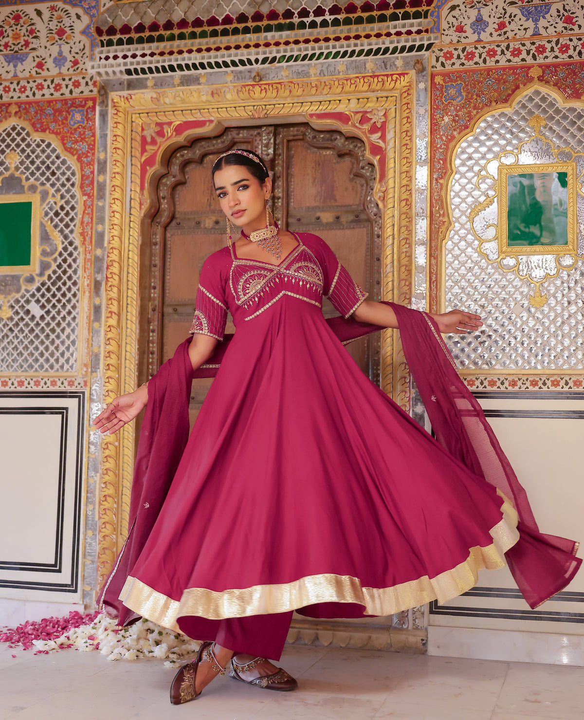 Raaj Wine Rayon Aangi Suit Set