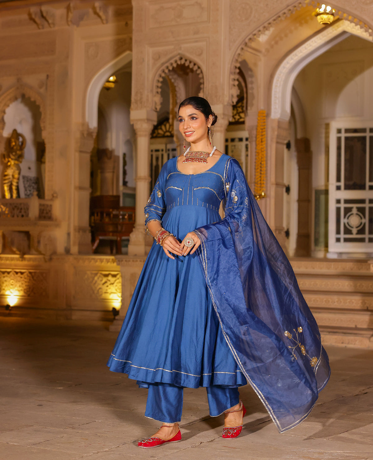 Jashri Blue Chanderi Suit Set