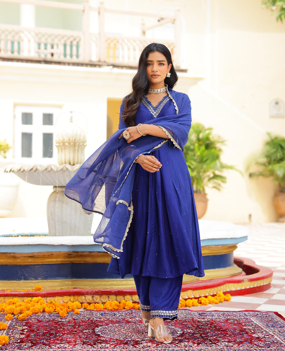 Noor Blue Chanderi Suit Set