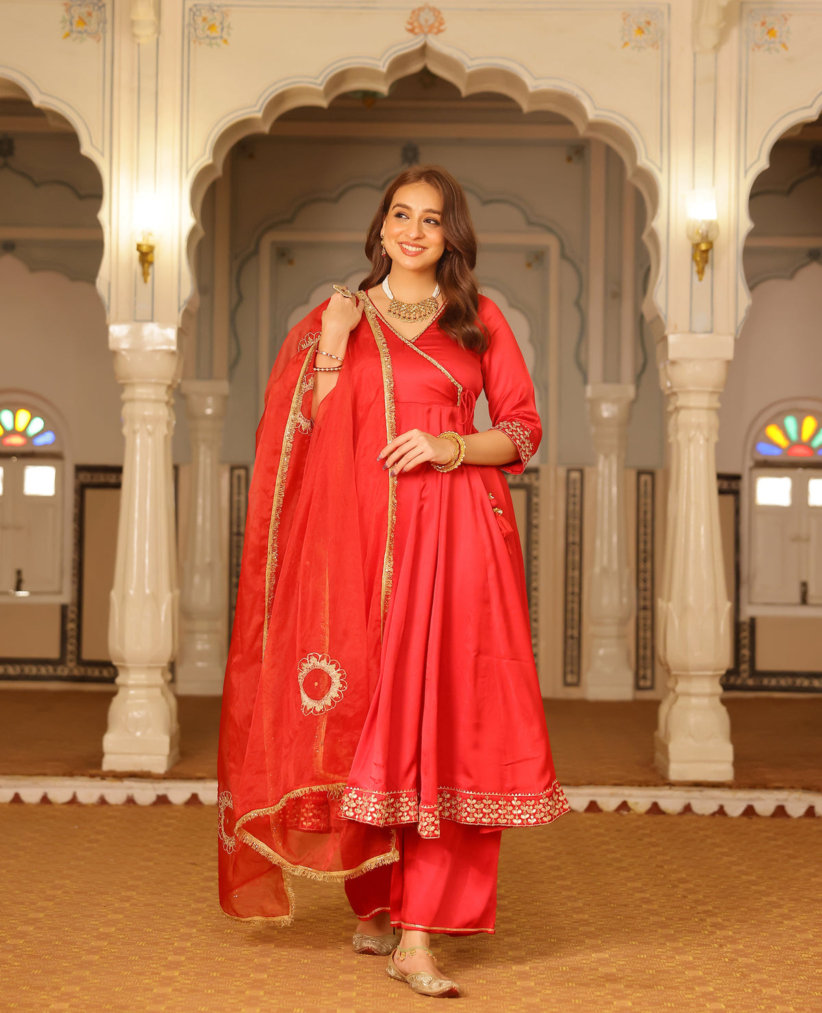 Baana Red Satin Suit Set