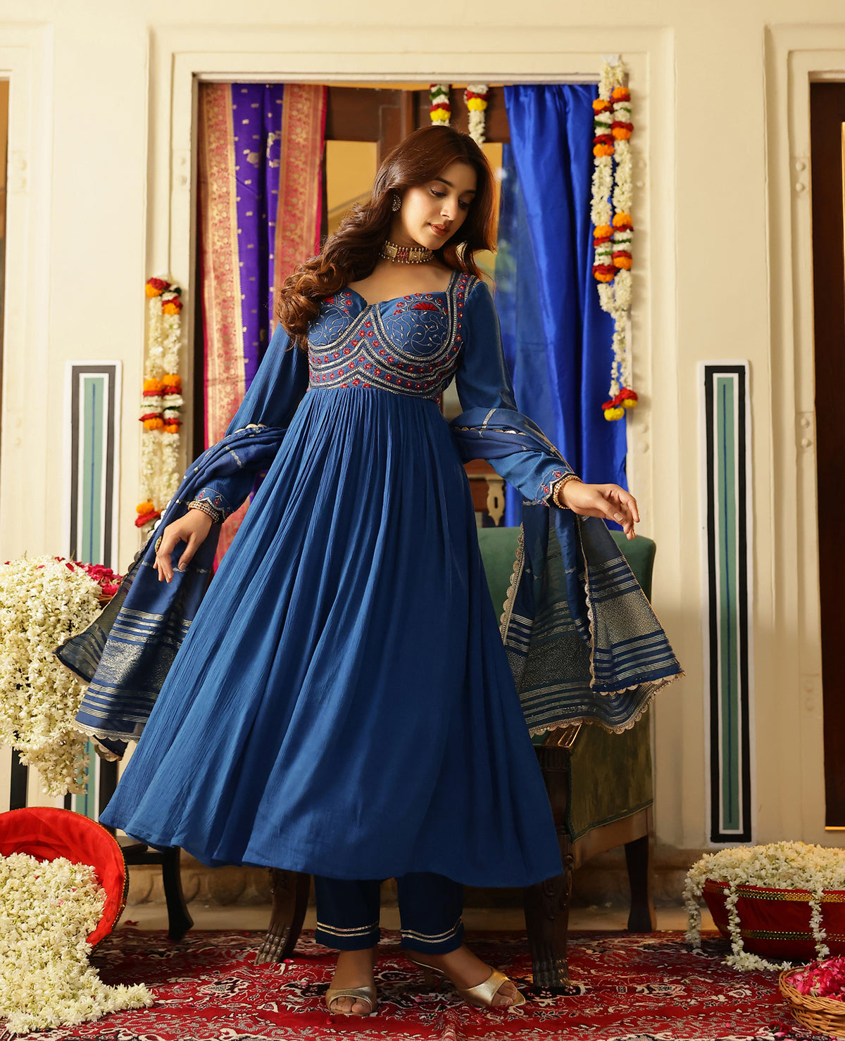 Ratnara Blue Rayon Crush Suit Set