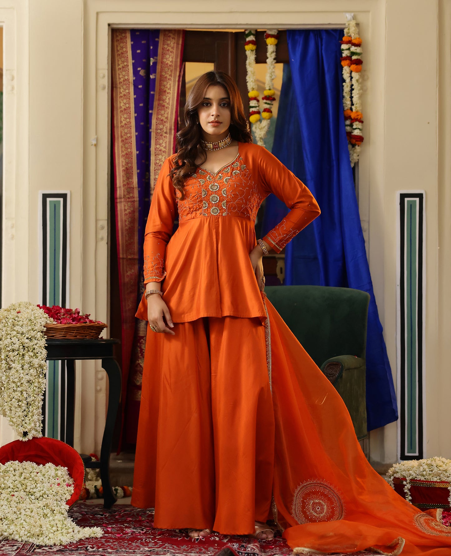 Avni Rust Orange Chanderi Suit Set