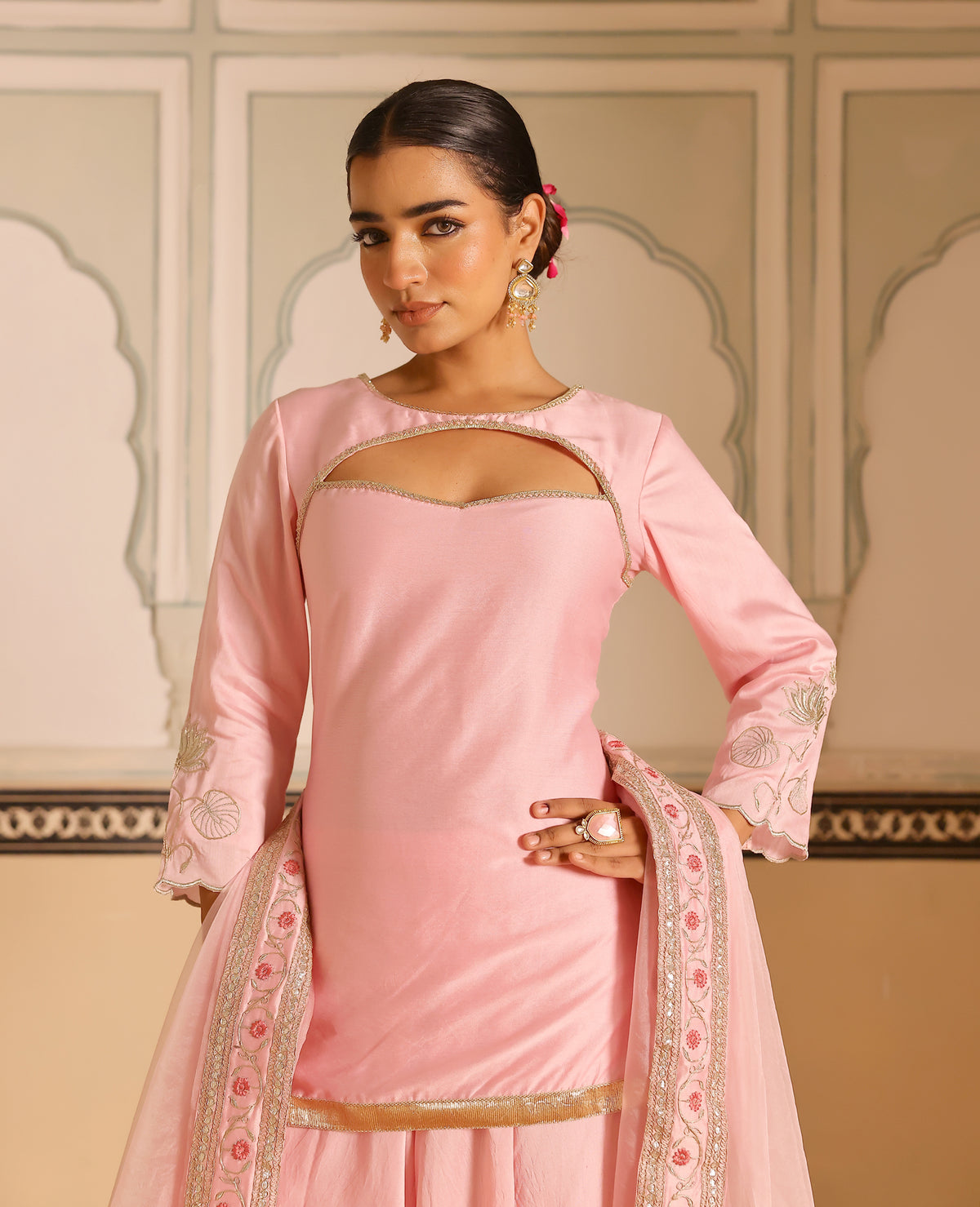 Myra Pink Chanderi Suit Set