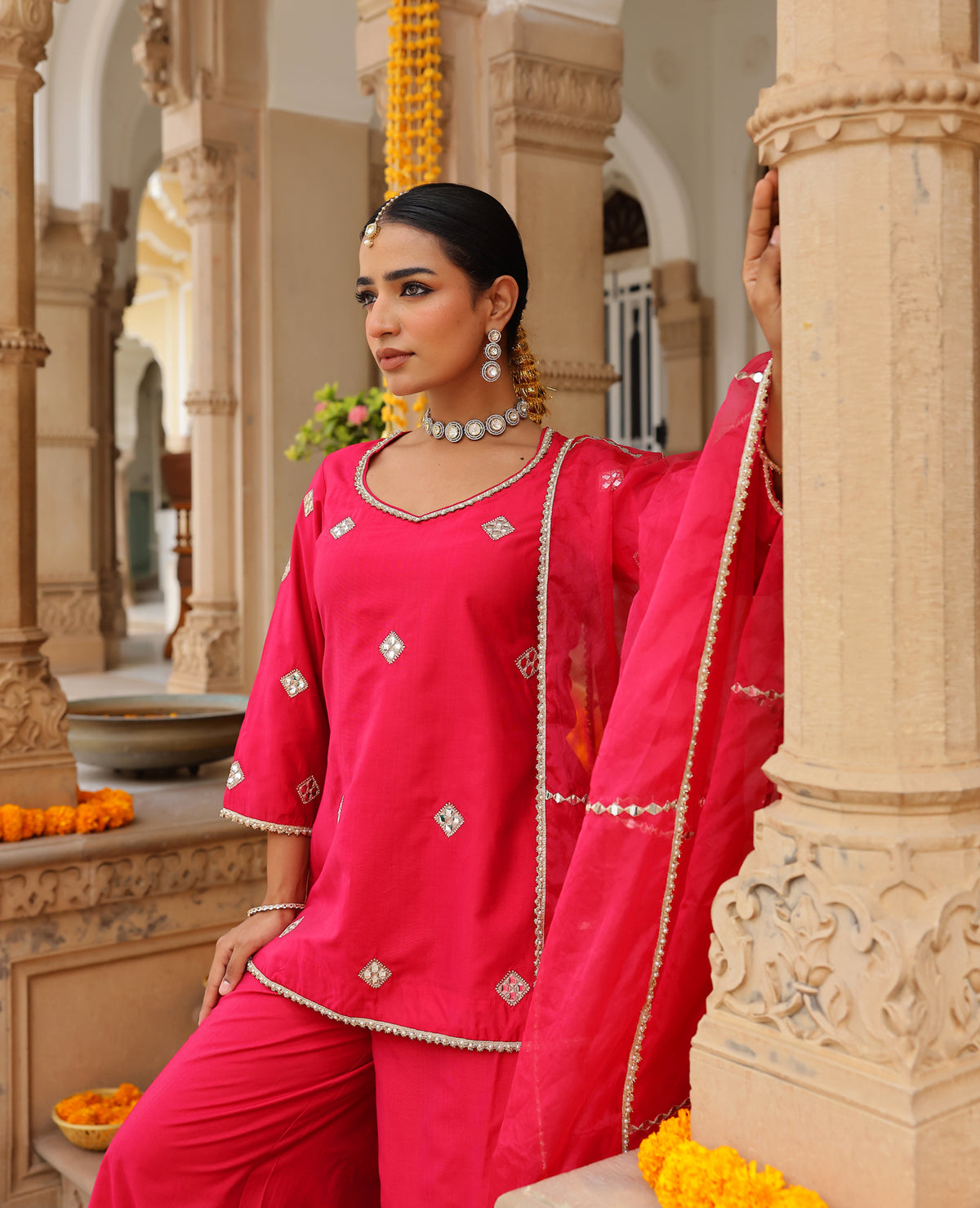 Kiran Pink Chanderi Suit Set