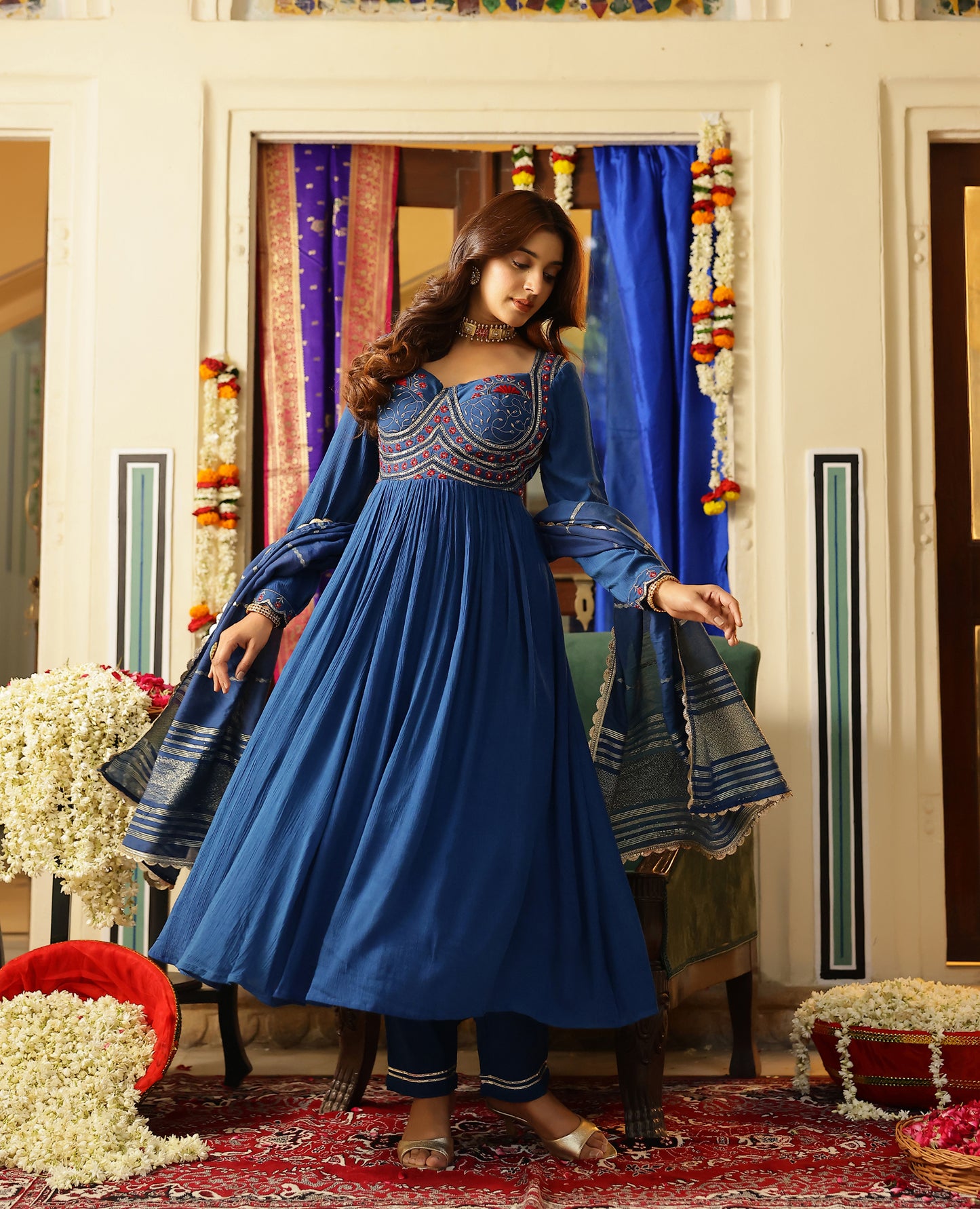 Ratnara Blue Rayon Crush Suit Set
