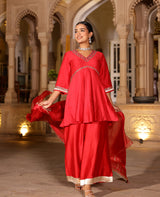 Ziya Red Chanderi Suit Set