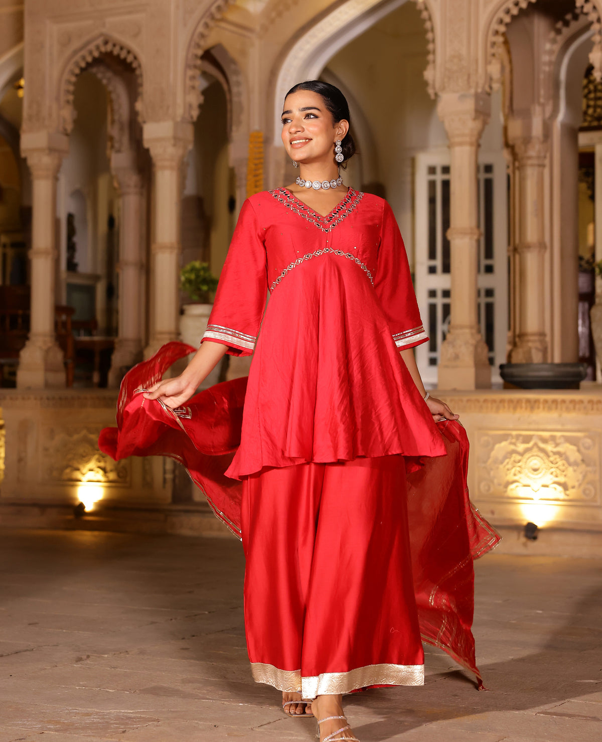 Ziya Red Chanderi Suit Set