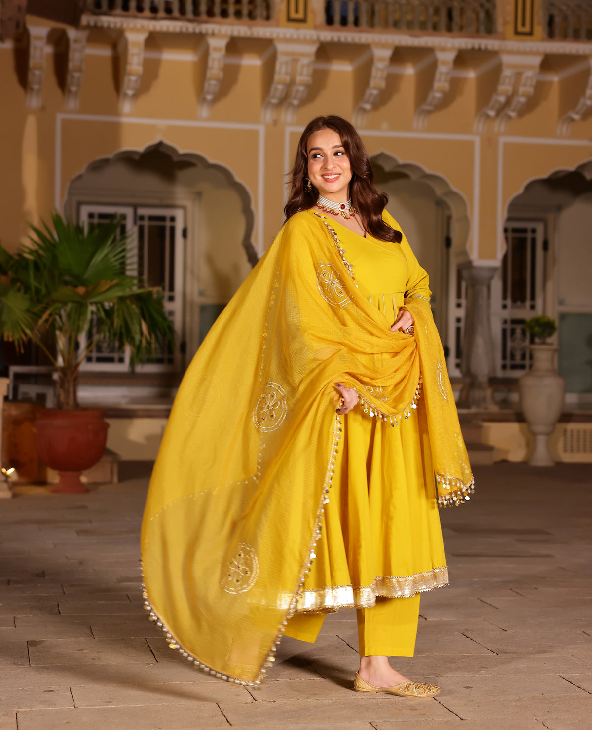 Kanak Yellow Cotton Suit Set