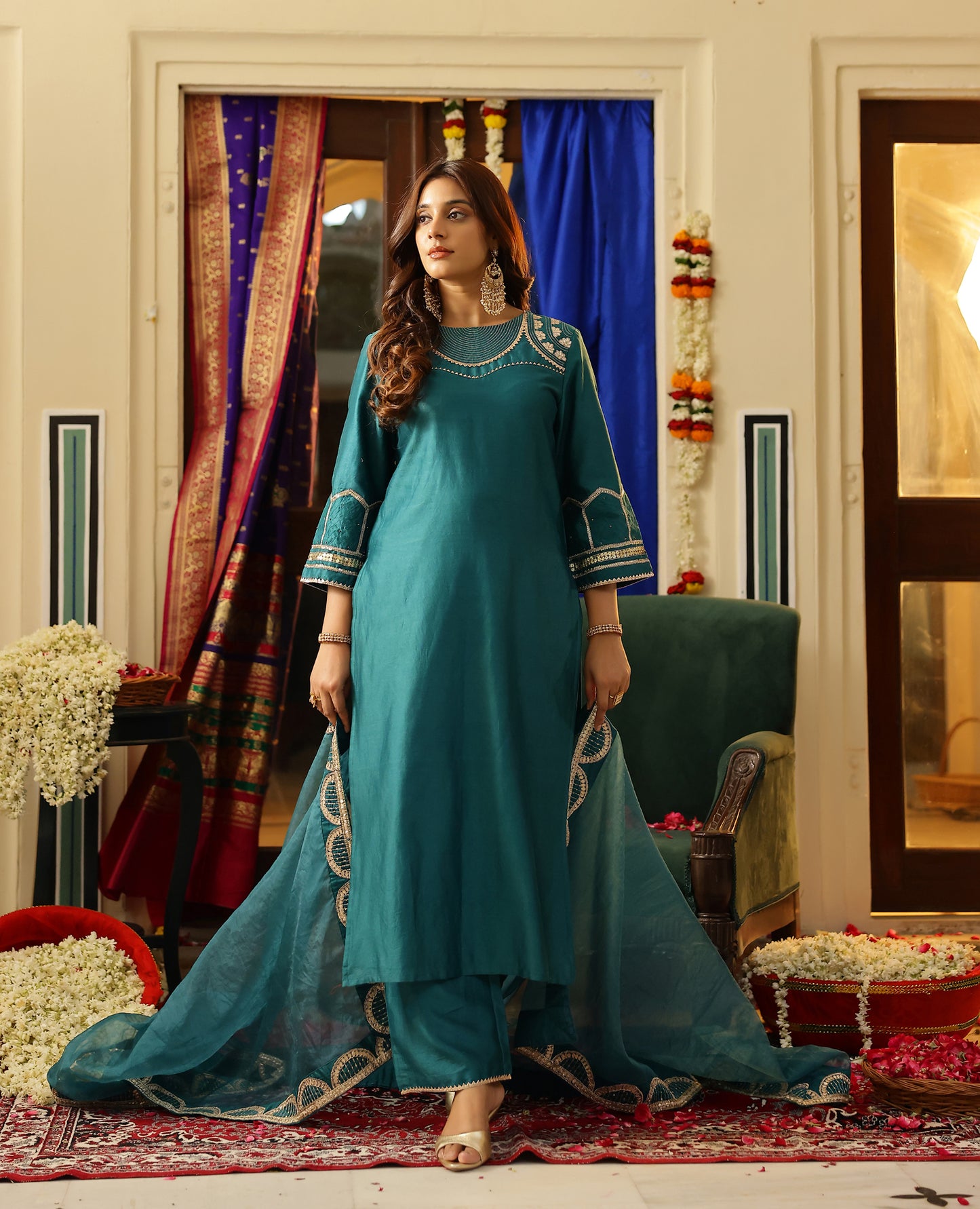 Vamika Green Chanderi Suit Set