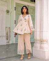 Mahira Beige Mul Chanderi Kurta Set