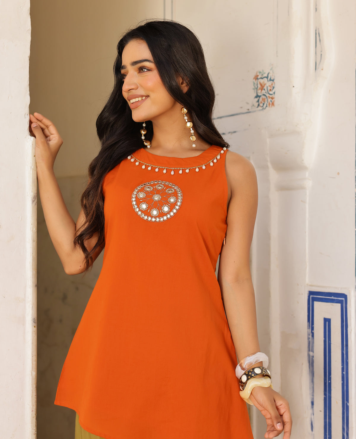 Chand Orange Cotton Coord Set