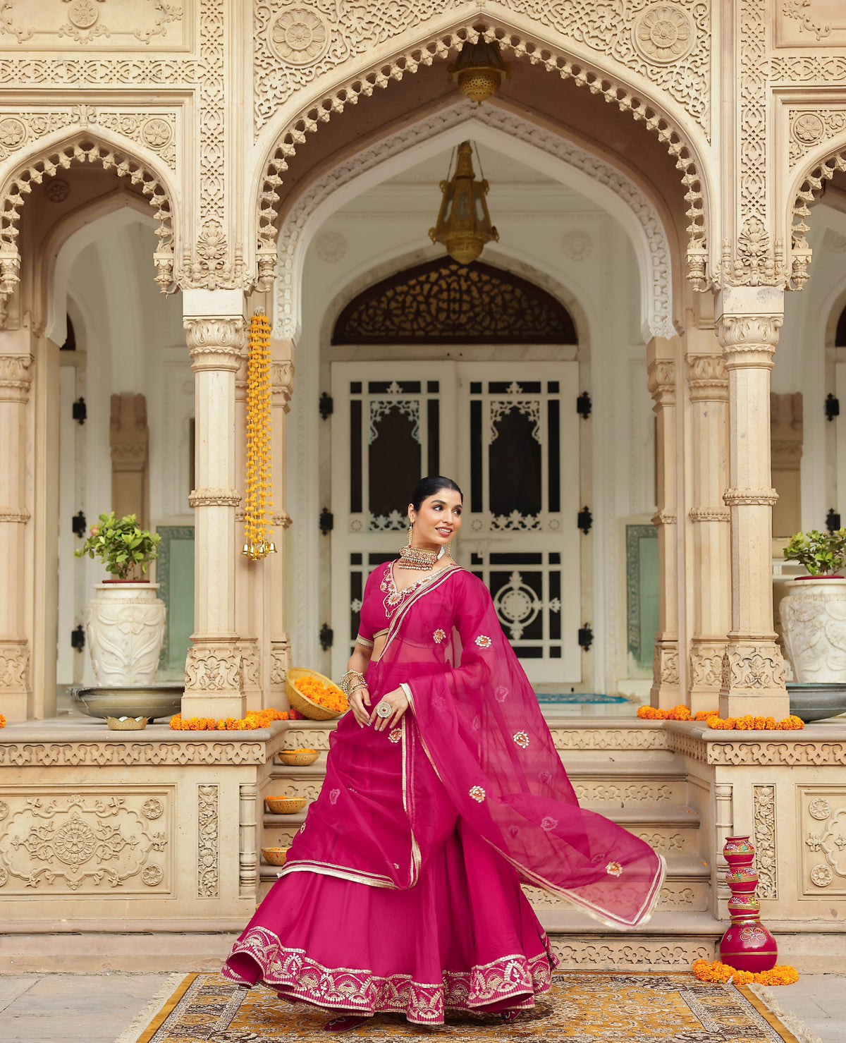 Mallika Pink Chanderi Lehenga Set