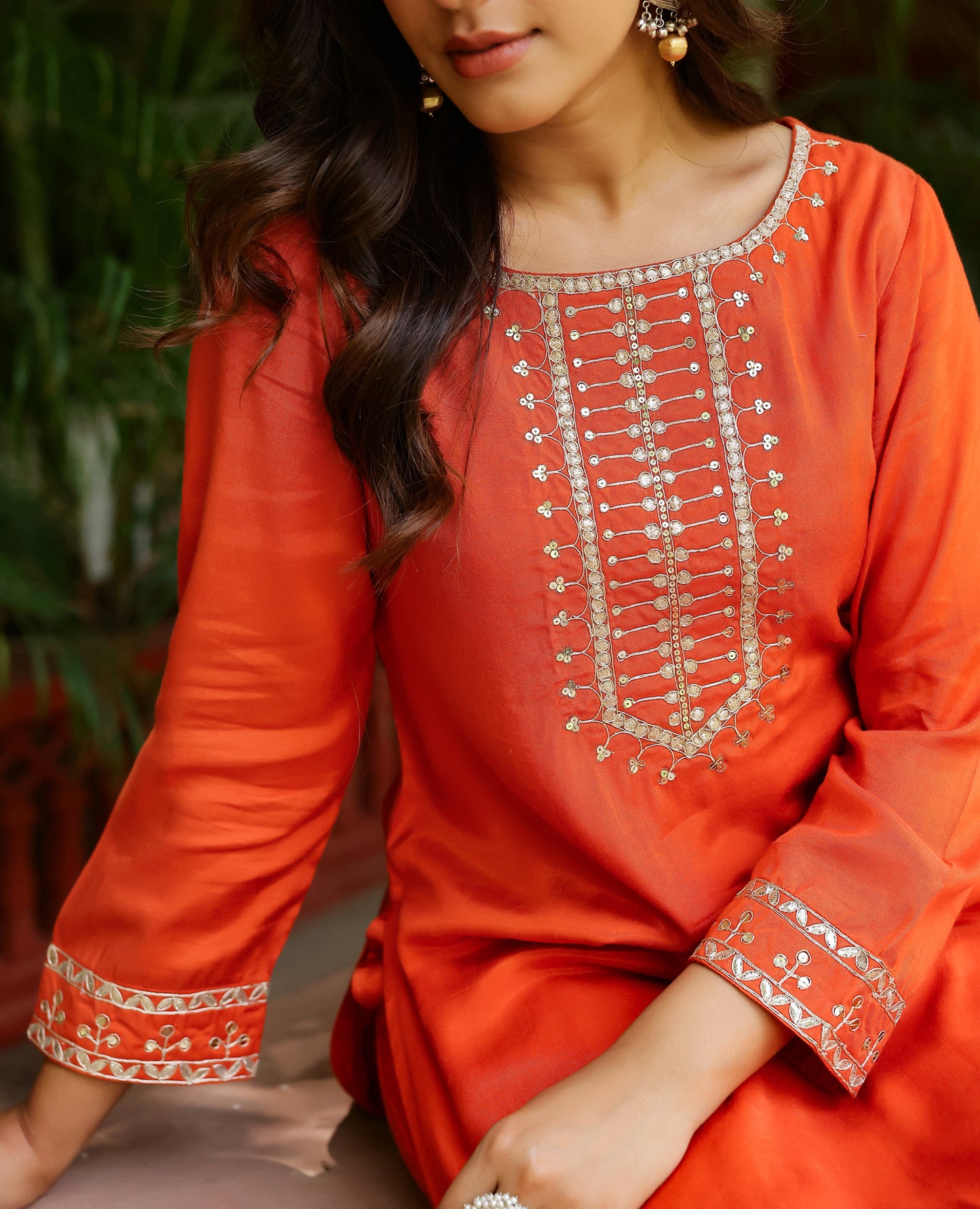 Zeenat Rust Orange Muslin Kurta Set