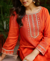 Zeenat Rust Orange Muslin Kurta Set