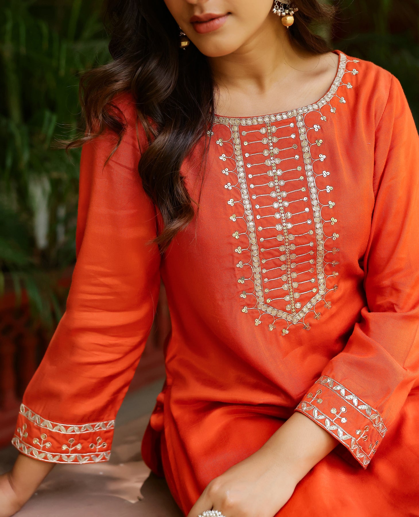 Zeenat Rust Orange Muslin Kurta Set