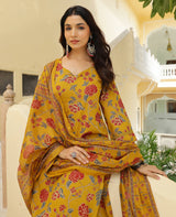 Abha Mustard Printed Cotton Suit Set