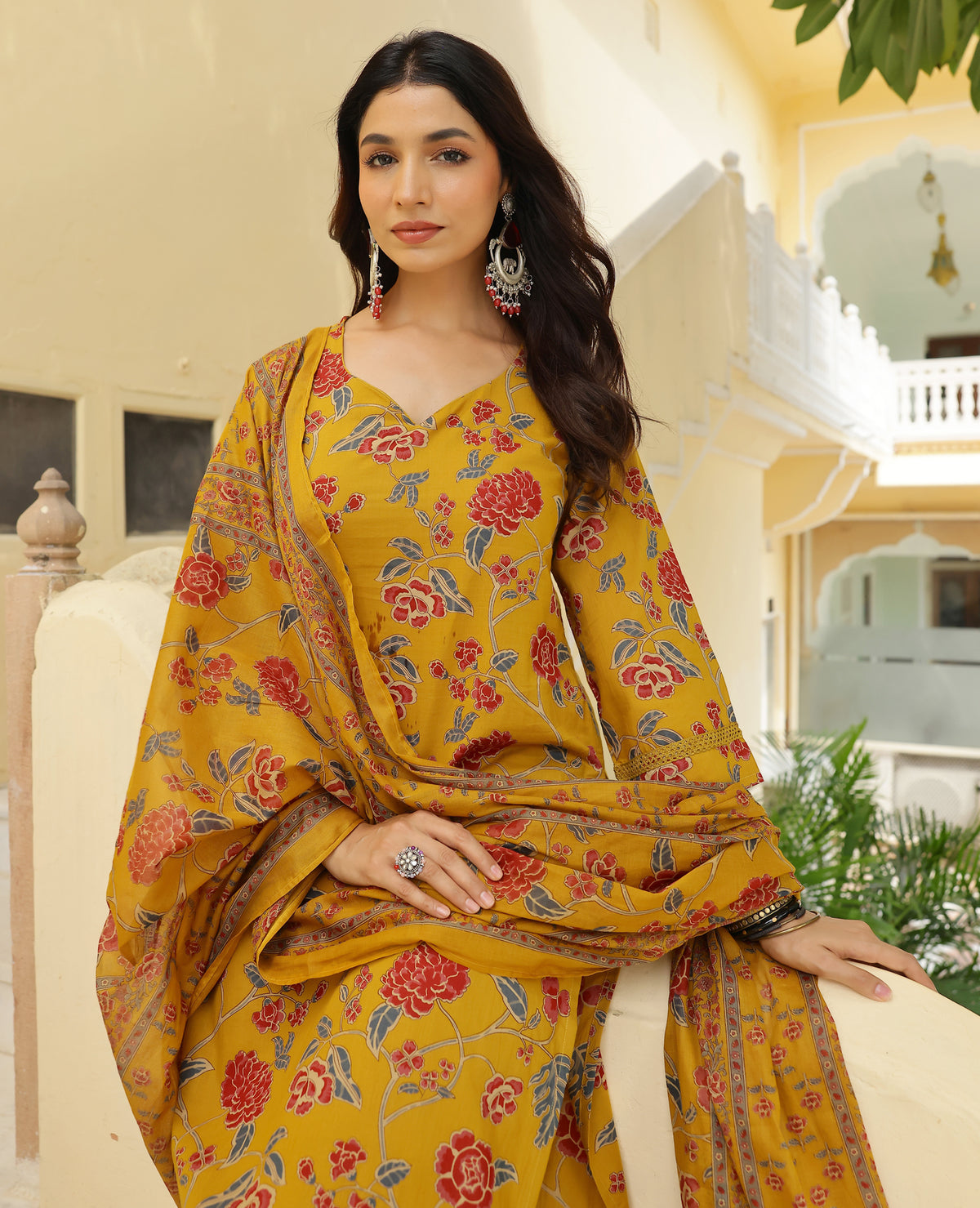 Abha Mustard Printed Cotton Suit Set