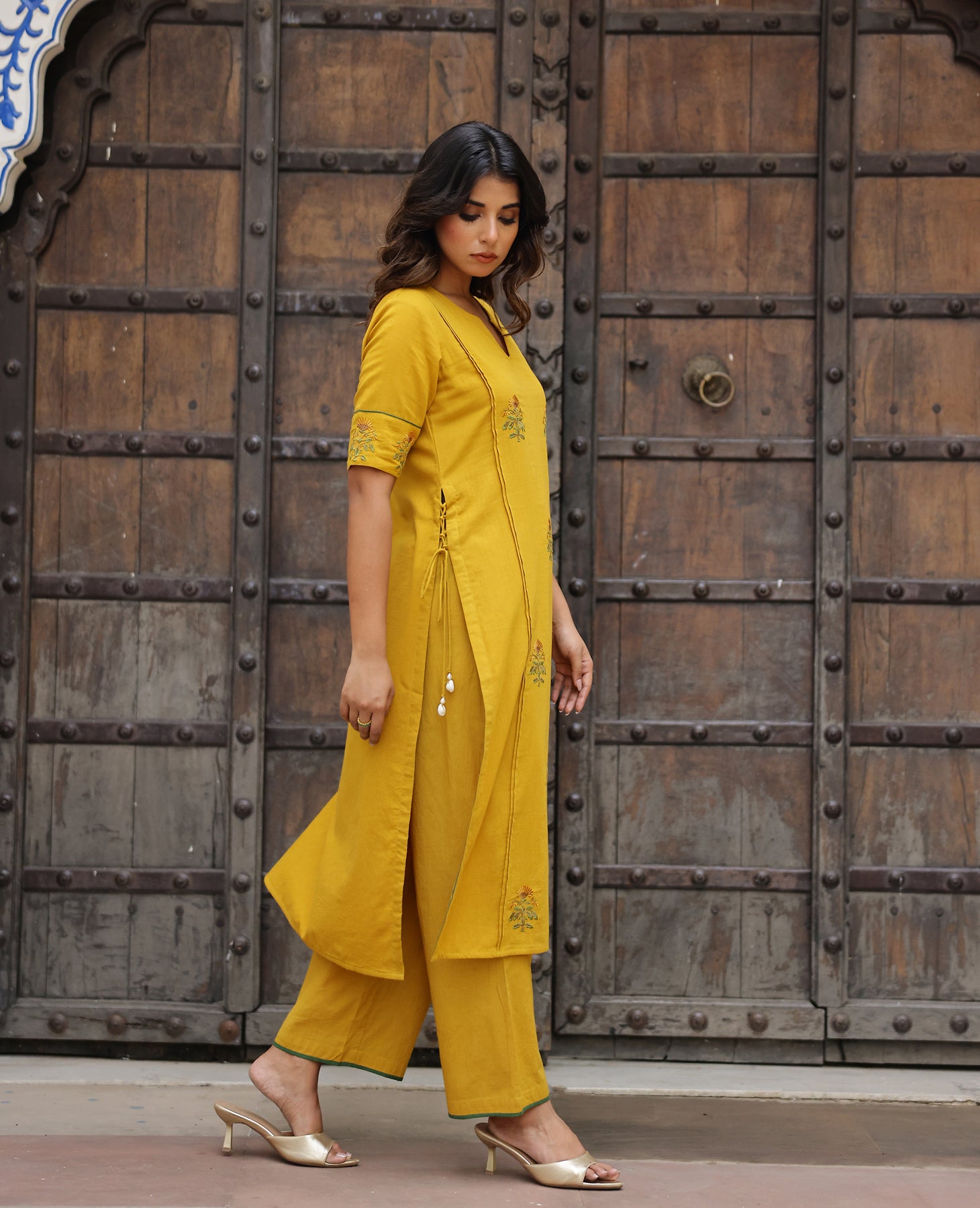 Vani Mustard Mul Chanderi Kurta Set