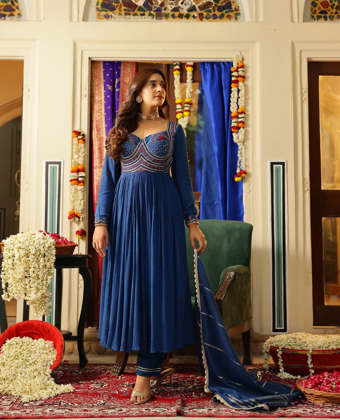 Ratnara Blue Rayon Crush Suit Set