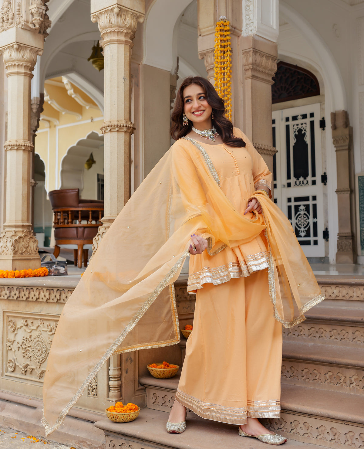 Sera Peach Cotton Suit Set