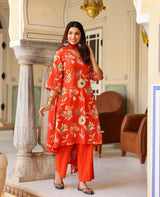 Rumi Orange Printed Cotton Suit Set