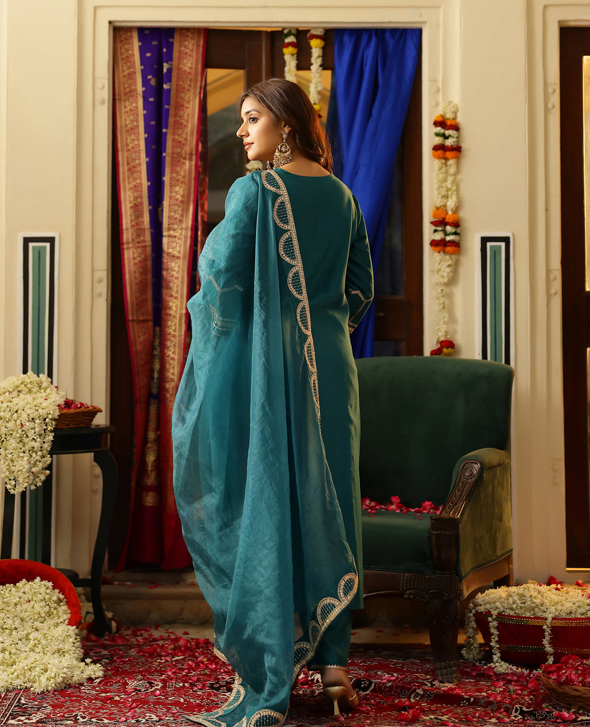Vamika Green Chanderi Suit Set
