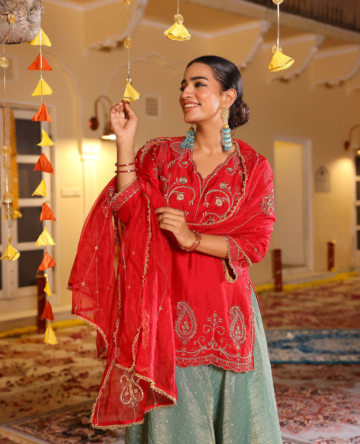 Kasturi Red Chanderi Suit Set