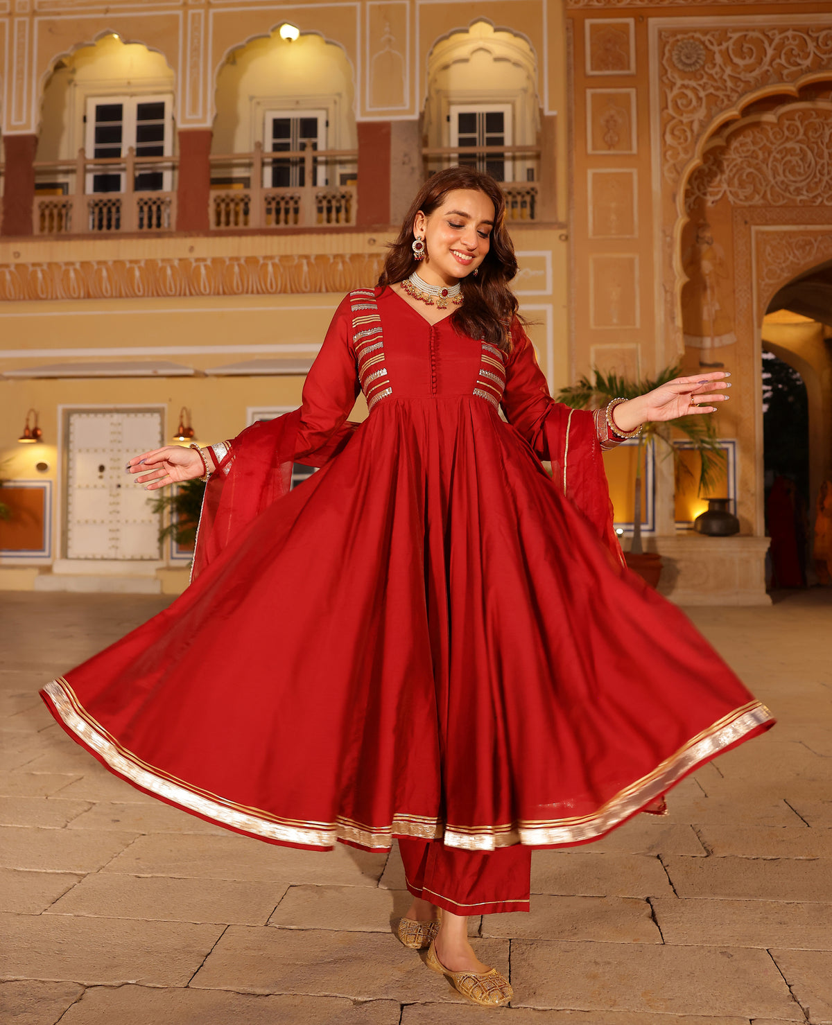 Gul Maroon Chanderi Suit Set