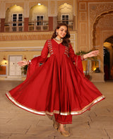 Gul Maroon Chanderi Suit Set