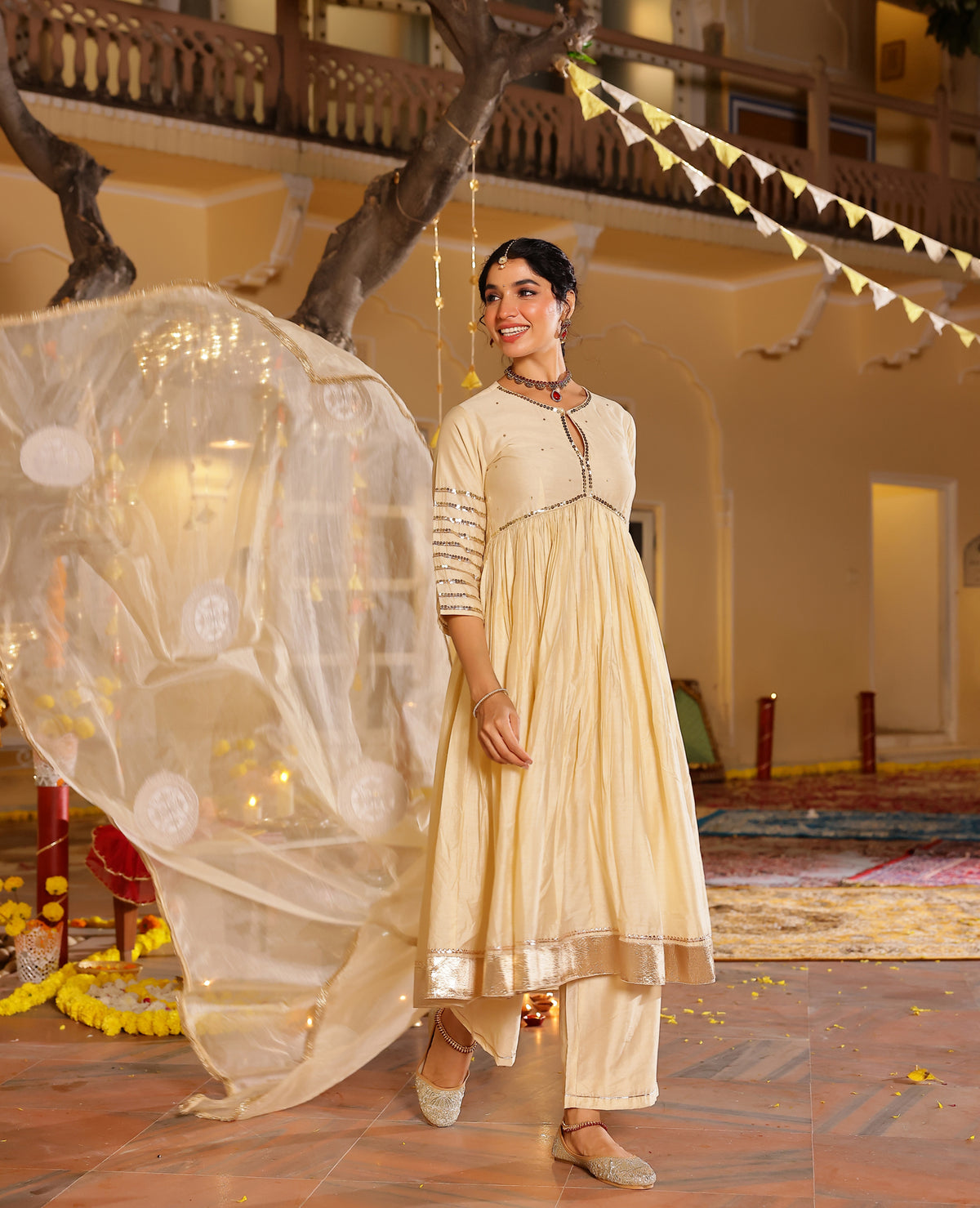 Bahaar Beige Chanderi Suit Set