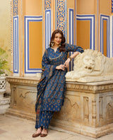 Vanya Blue Printed Cotton Suit Set