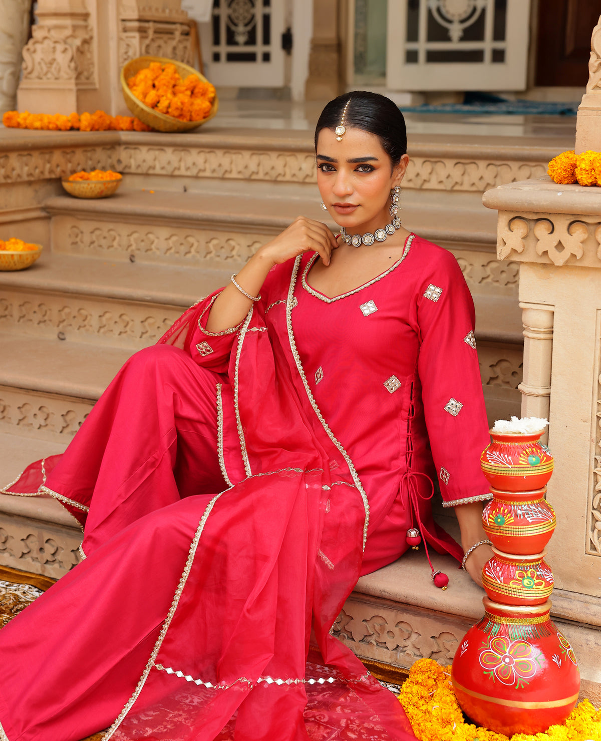 Kiran Pink Chanderi Suit Set