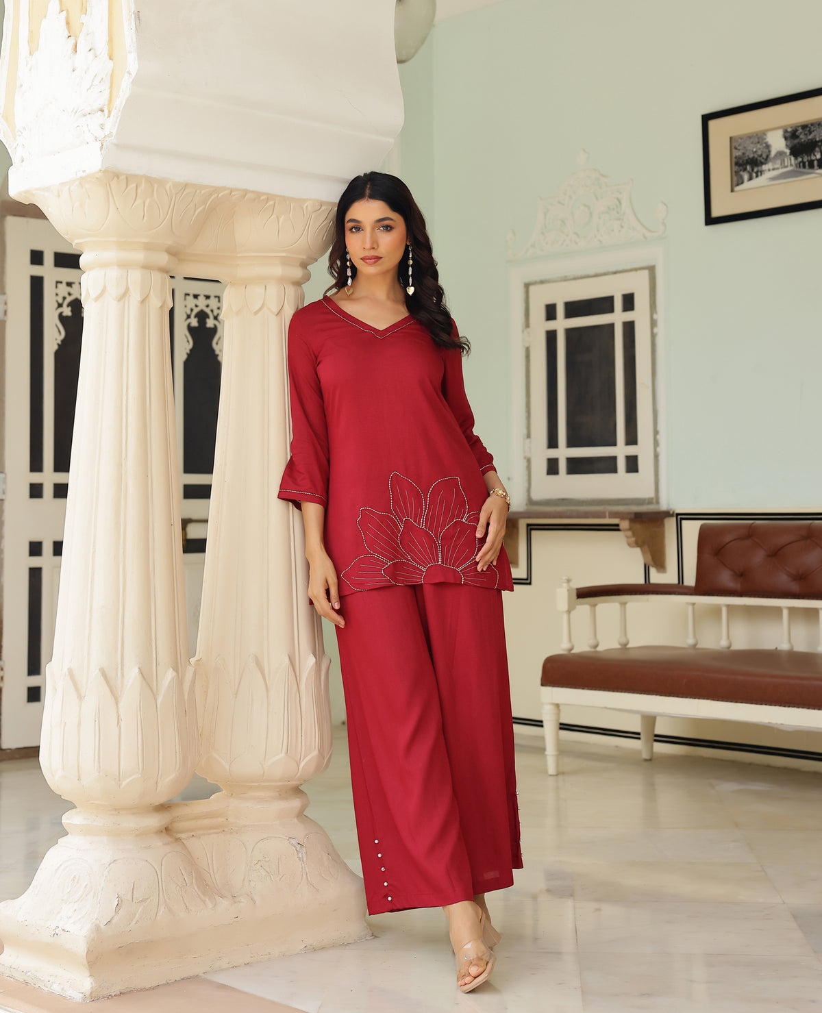 Veda Wine Rayon Coord Set