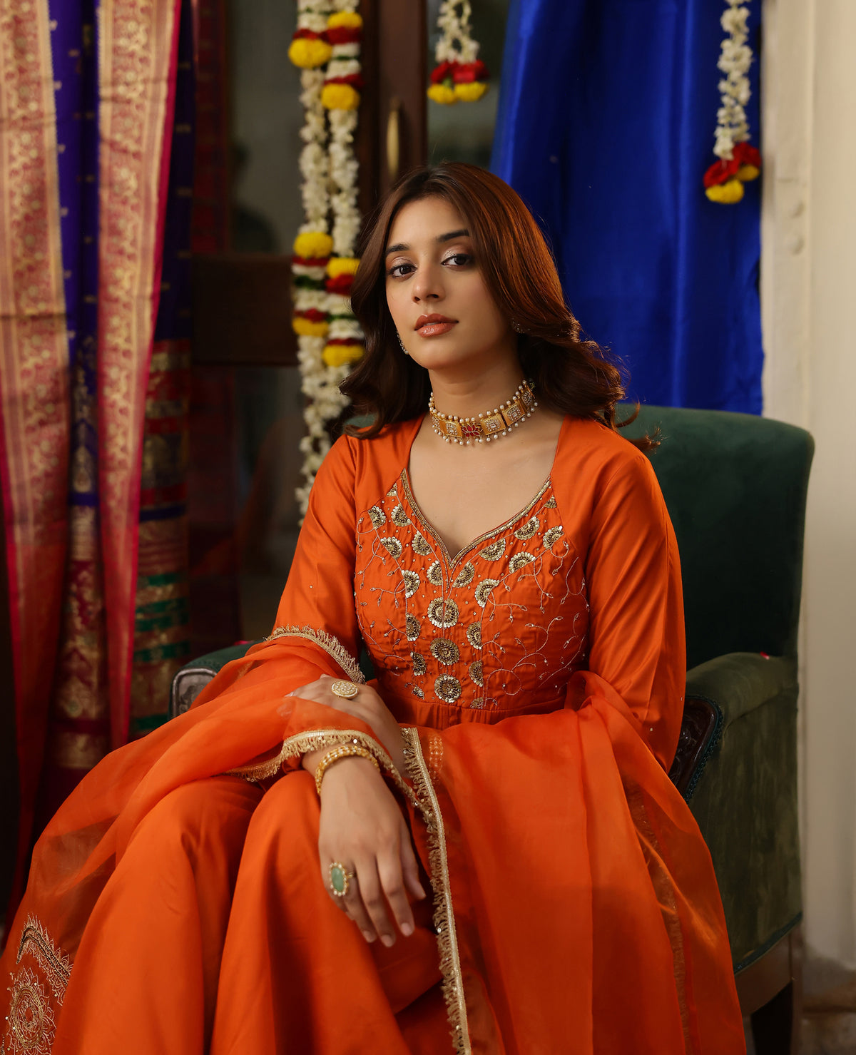 Avni Rust Orange Chanderi Suit Set