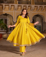 Kanak Yellow Cotton Suit Set