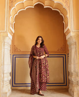 Anaya Purple Printed Cotton Suit Set
