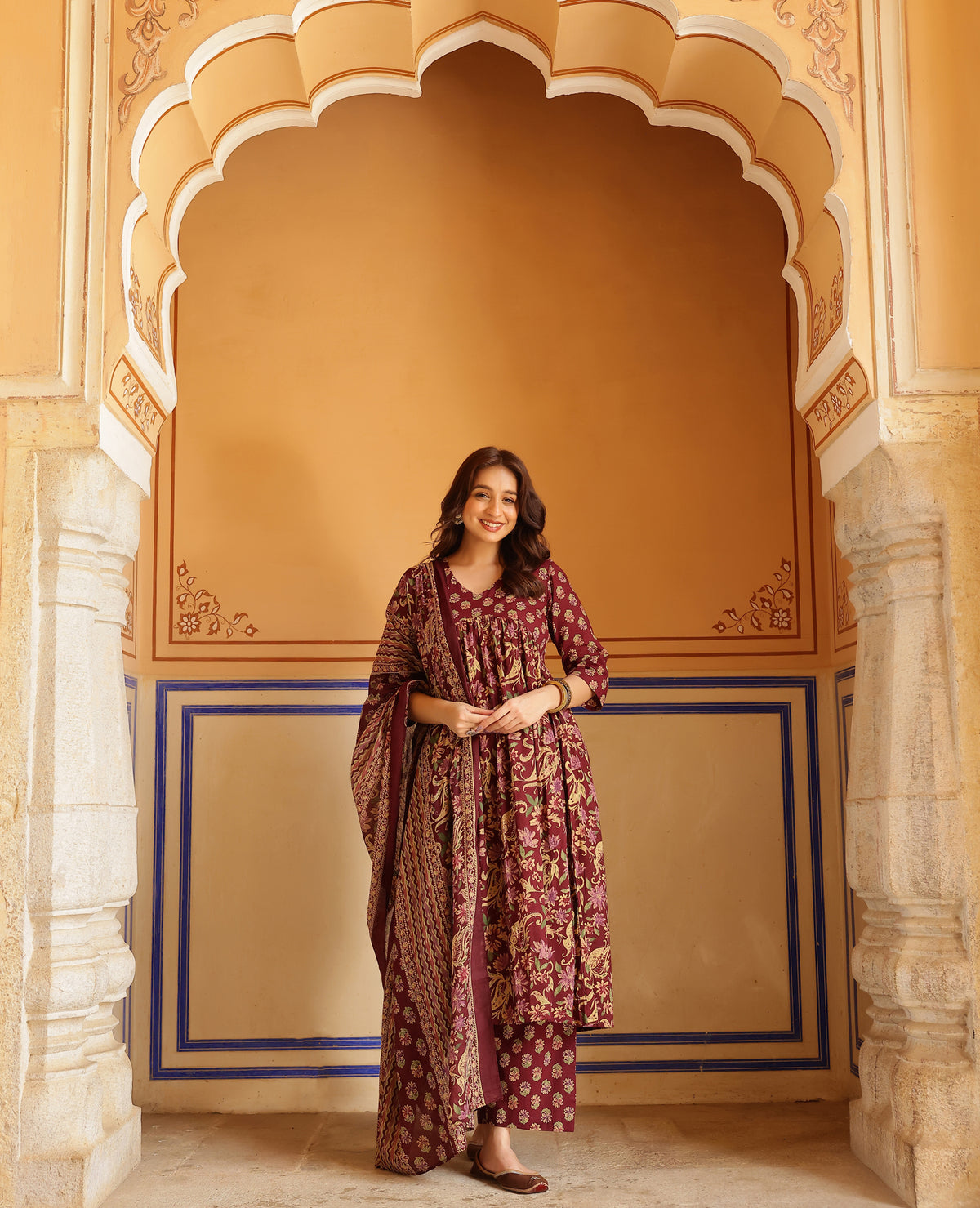 Anaya Purple Printed Cotton Suit Set