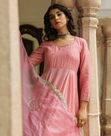 Leher Rose Pink Chanderi Suit Set