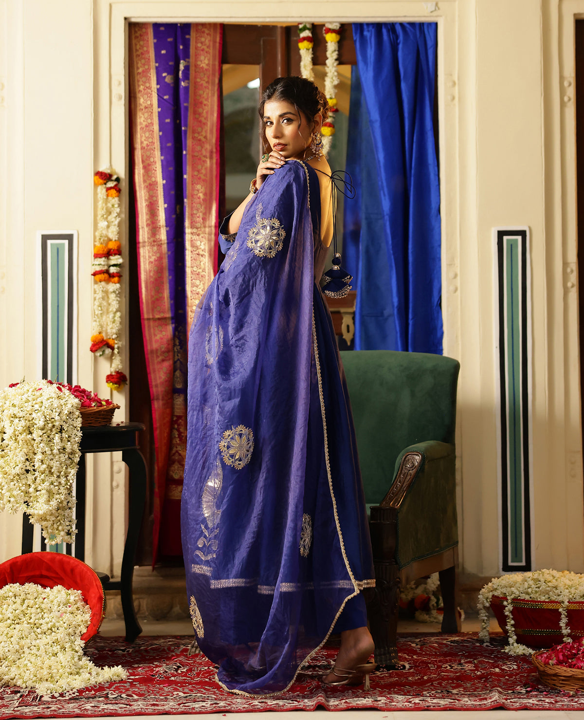 Swarna Blue Chanderi Suit Set