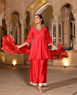 Ziya Red Chanderi Suit Set