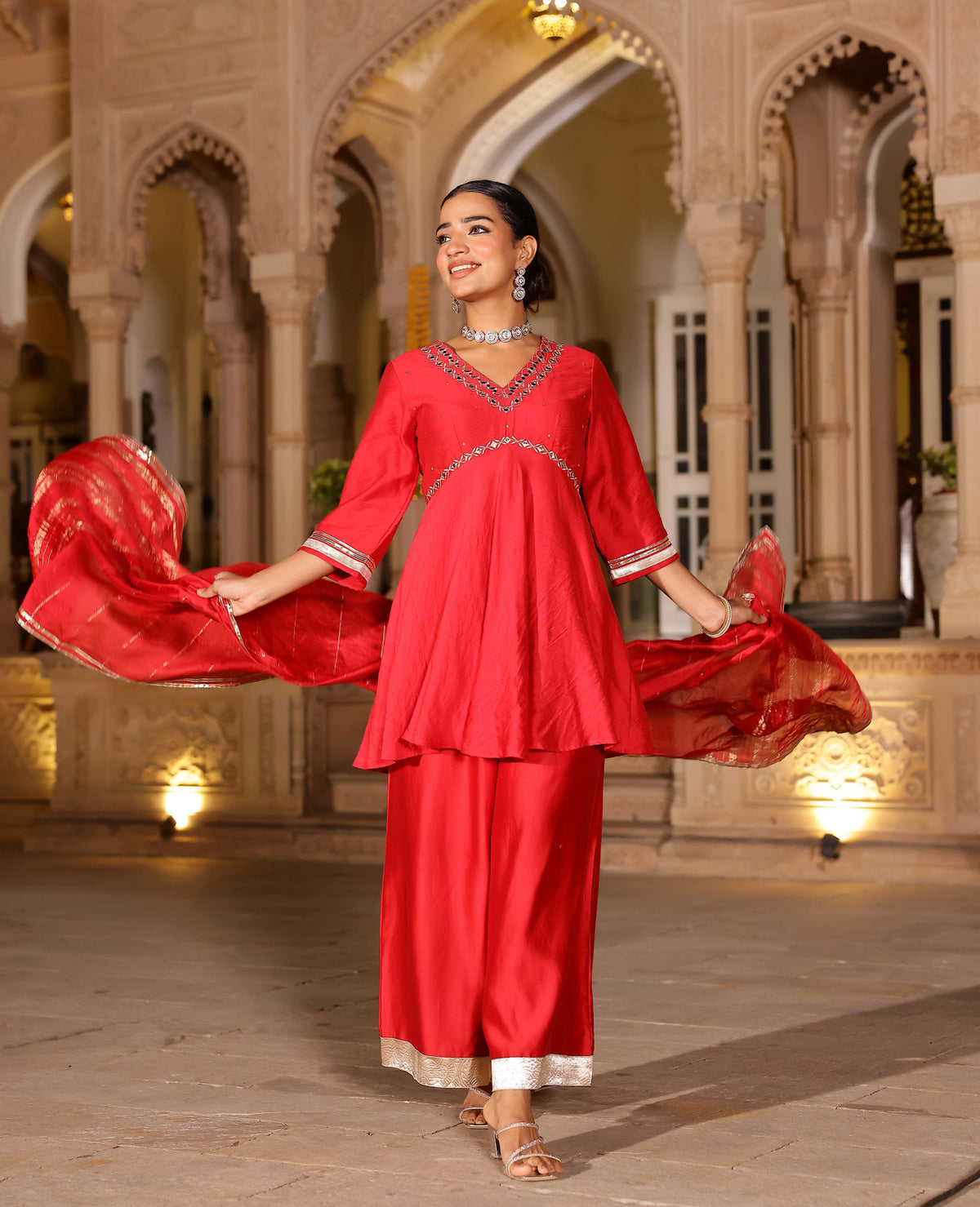 Ziya Red Chanderi Suit Set